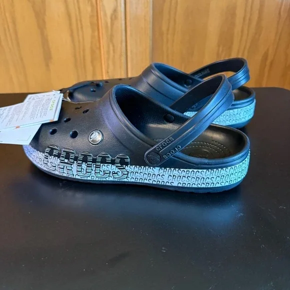 Crocs Crocband Logo Motion Clog Black‎ White Mens 9 Womens 11 Shoes NEW - Picture 4 of 9